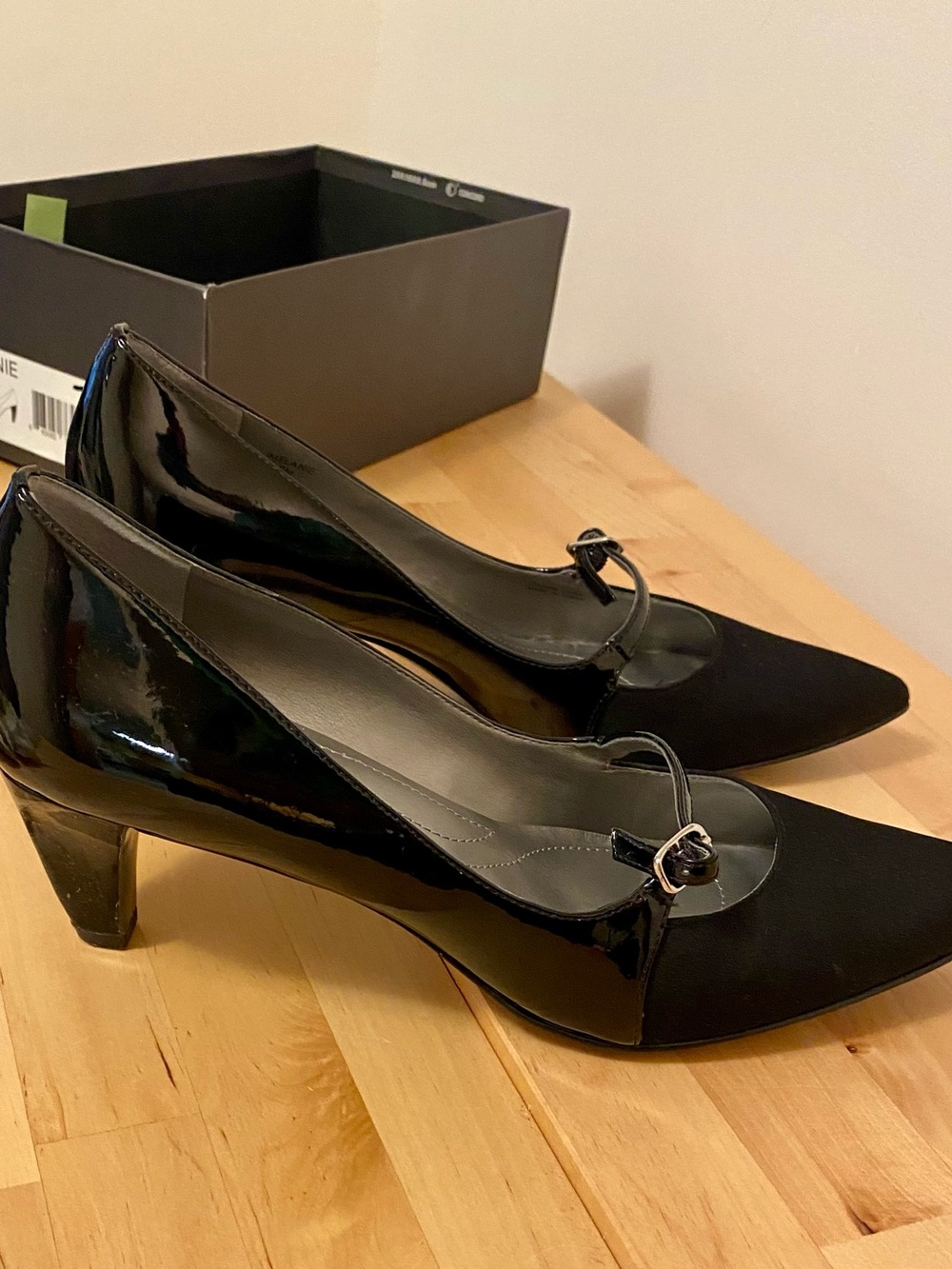 Tahari Black Pointed-Toe Low Heel Pumps with Buckle Strap